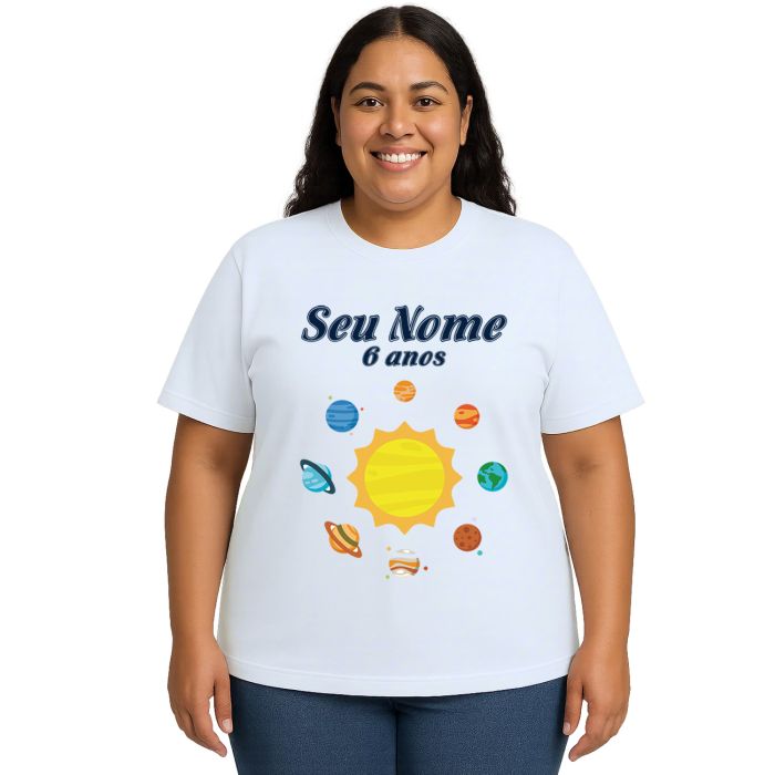 Camiseta Planetas Aniversário Estampa Personalizada