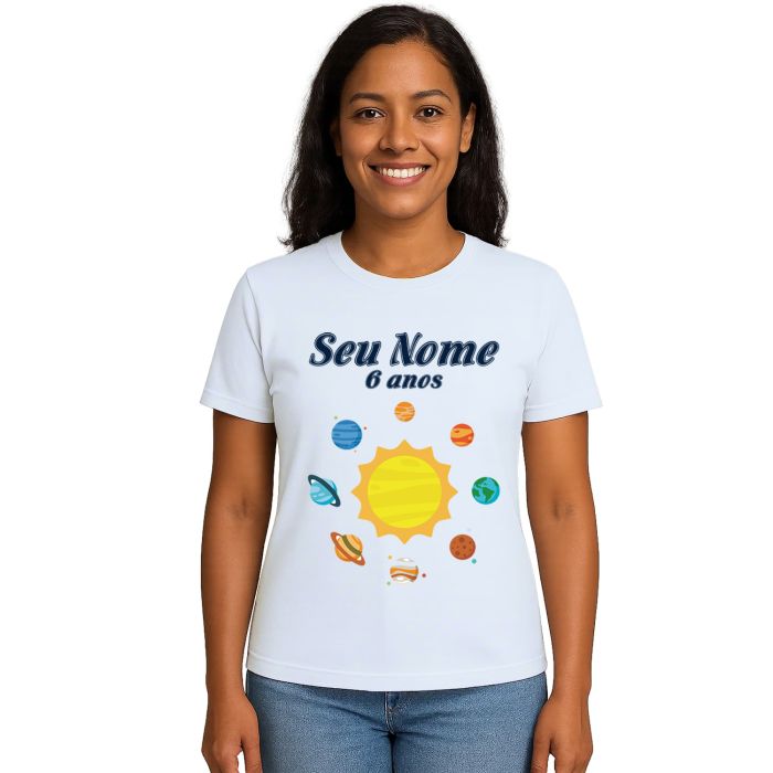 Camiseta Planetas Aniversário Estampa Personalizada