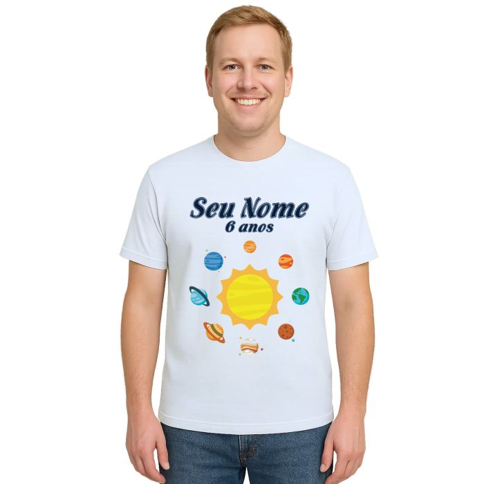 Camiseta Planetas Aniversário Estampa Personalizada