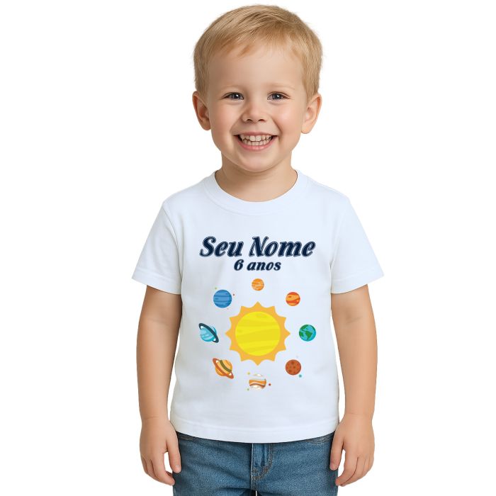 Camiseta Planetas Aniversário Estampa Personalizada