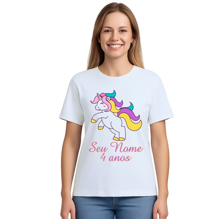 Camiseta Unicórnio Happy Licorne Estampa Personalizada