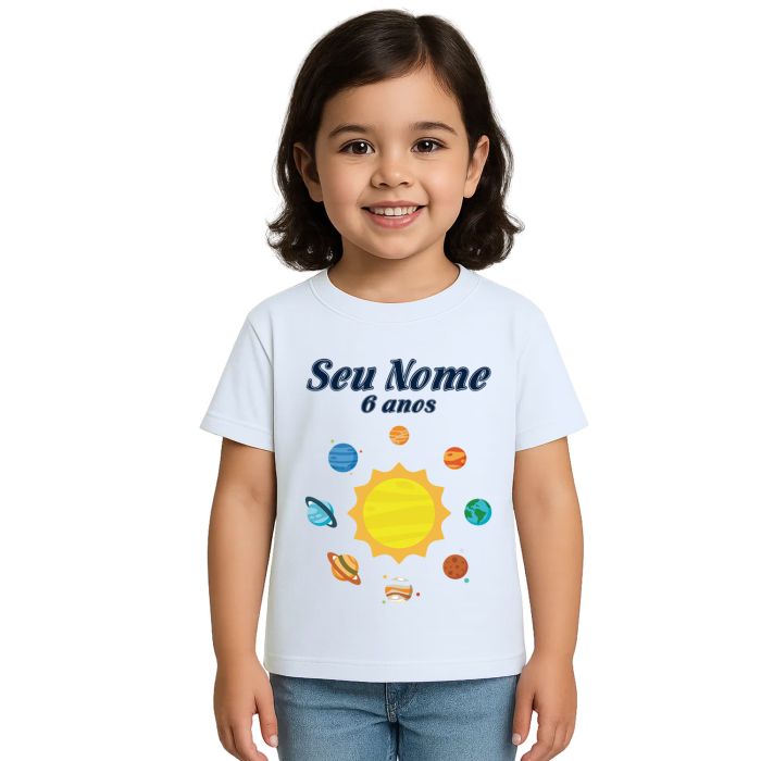 Camiseta Planetas Aniversário Estampa Personalizada