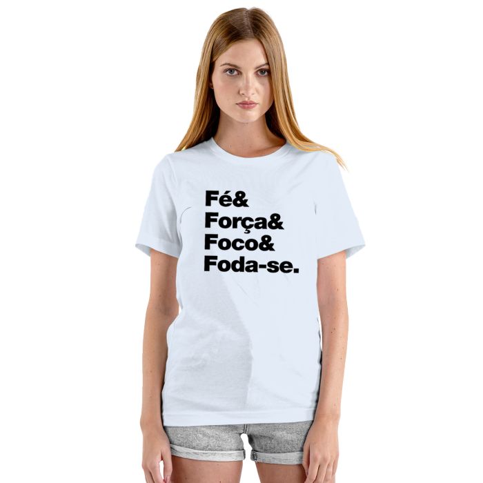 Camiseta Fé Força Foco Foda-se Estampa Personalizada Algodão