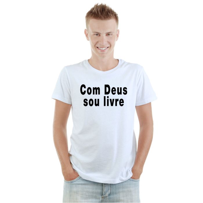 Camiseta Com Deus Sou Livre Estampa Personalizada