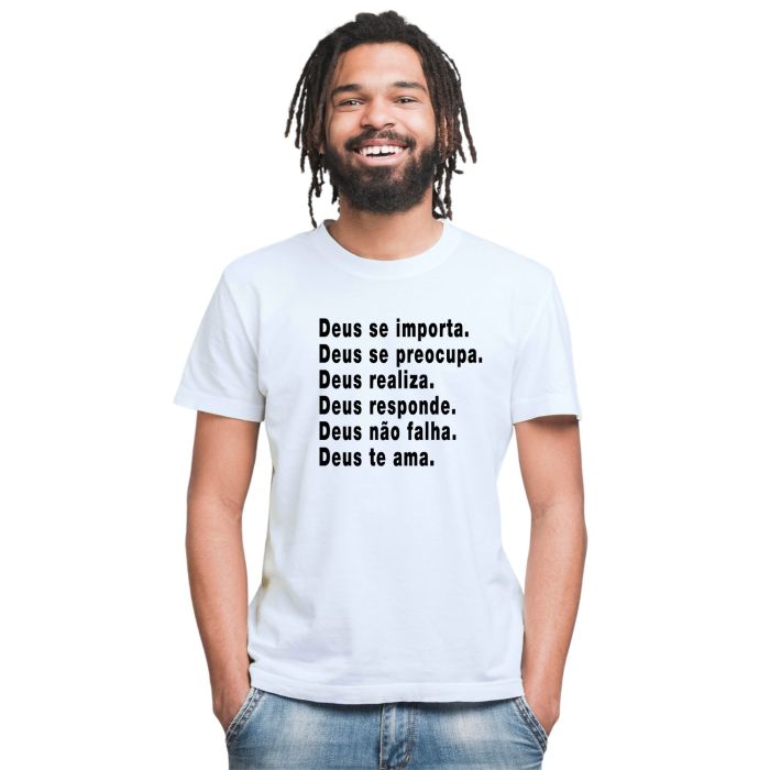 Camiseta Deus realiza Não Falha Te Ama Personalizada