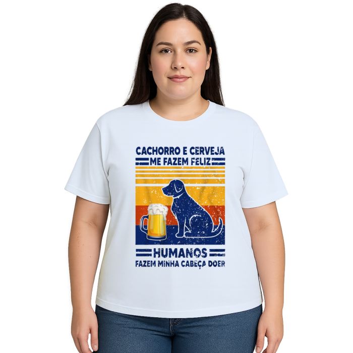 Camiseta Cachorro e Cerveja Me Fazem Feliz Personalizada