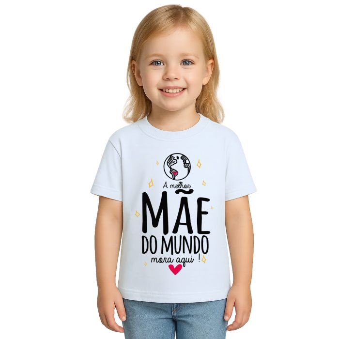 Camiseta Melhor Mãe Do Mundo Mora Aqui Personalizada