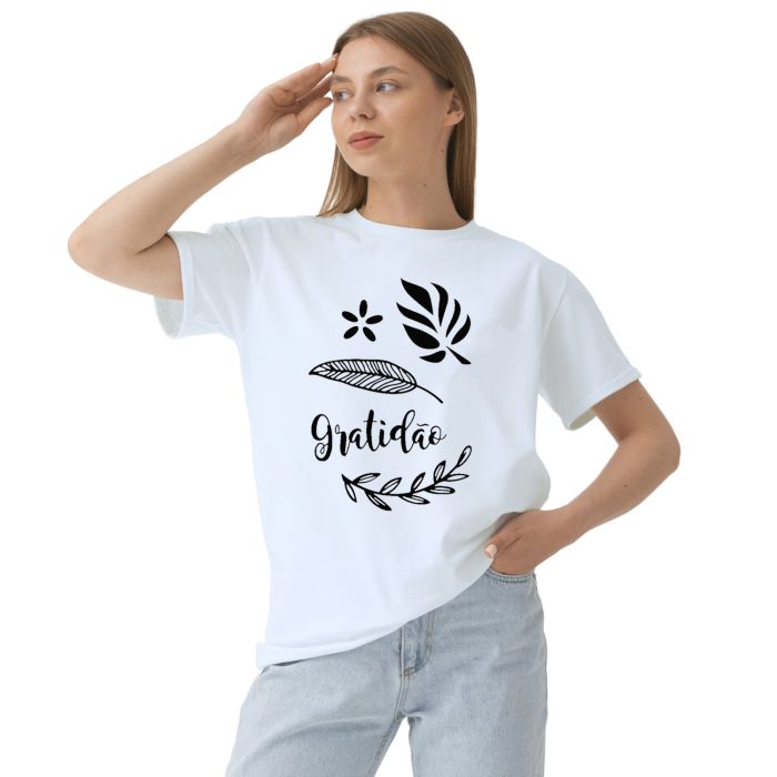 Camiseta Gratidão Folhas Agradeço Estampa Personalizada