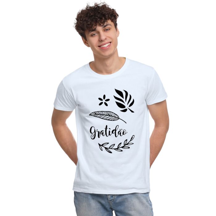 Camiseta Gratidão Folhas Agradeço Estampa Personalizada
