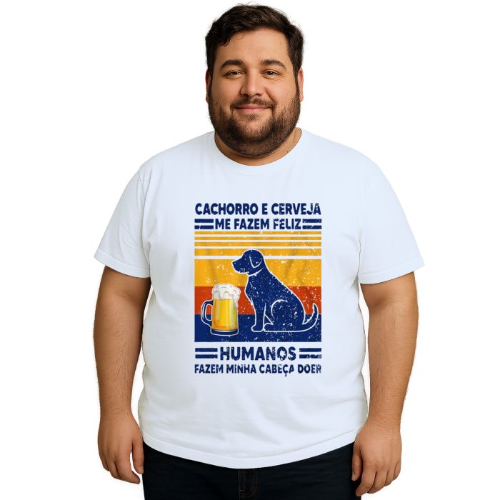 Camiseta Cachorro e Cerveja Me Fazem Feliz Personalizada