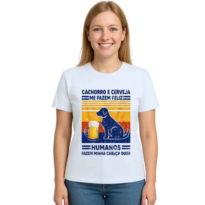 Camiseta Cachorro e Cerveja Me Fazem Feliz Personalizada