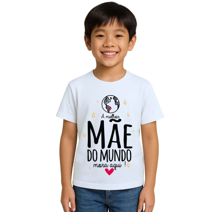 Camiseta Melhor Mãe Do Mundo Mora Aqui Personalizada