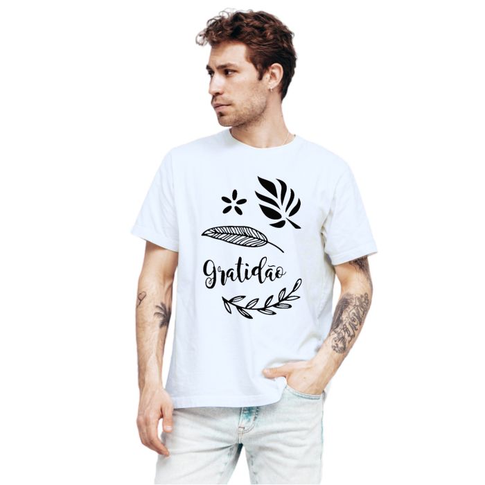 Camiseta Gratidão Folhas Agradeço Estampa Personalizada