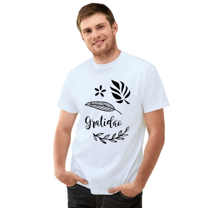 Camiseta Gratidão Folhas Agradeço Estampa Personalizada