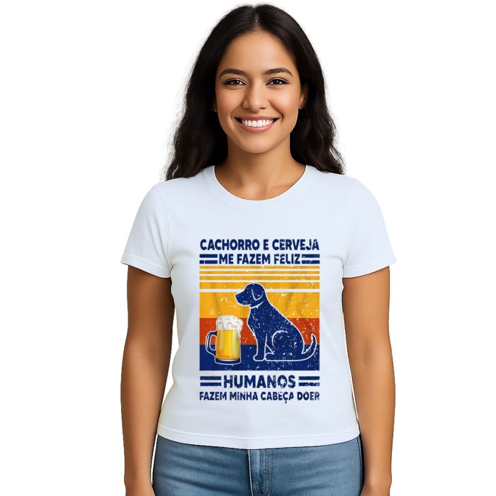 Camiseta Cachorro e Cerveja Me Fazem Feliz Personalizada