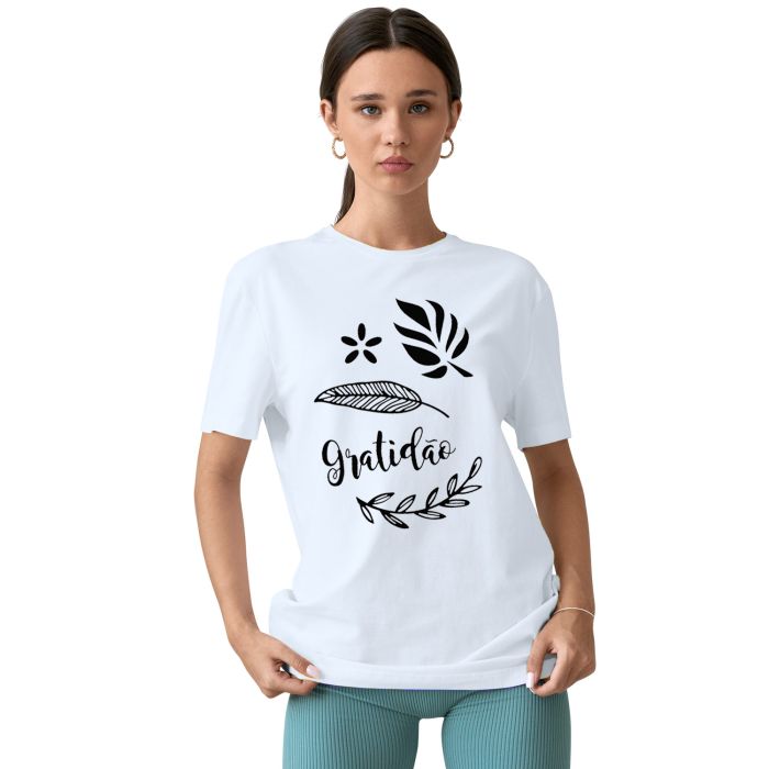 Camiseta Gratidão Folhas Agradeço Estampa Personalizada