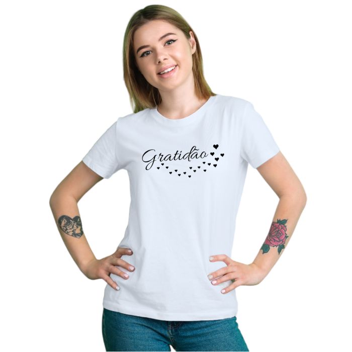 Camiseta Gratidão Corações Estampa Personalizada