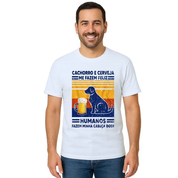 Camiseta Cachorro e Cerveja Me Fazem Feliz Personalizada