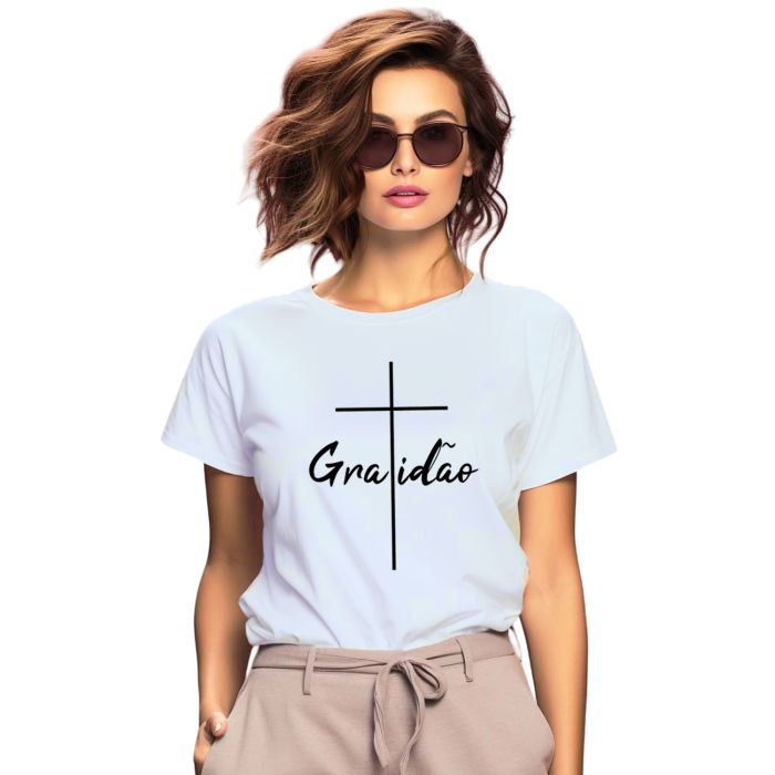 Camiseta Gratidão Cruz Religiosa Personalizada Algodão