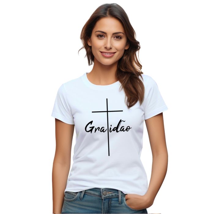 Camiseta Gratidão Cruz Religiosa Personalizada Algodão