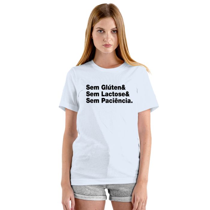 Camiseta Sem Glúten Lactose Paciência Personalizada Algodão
