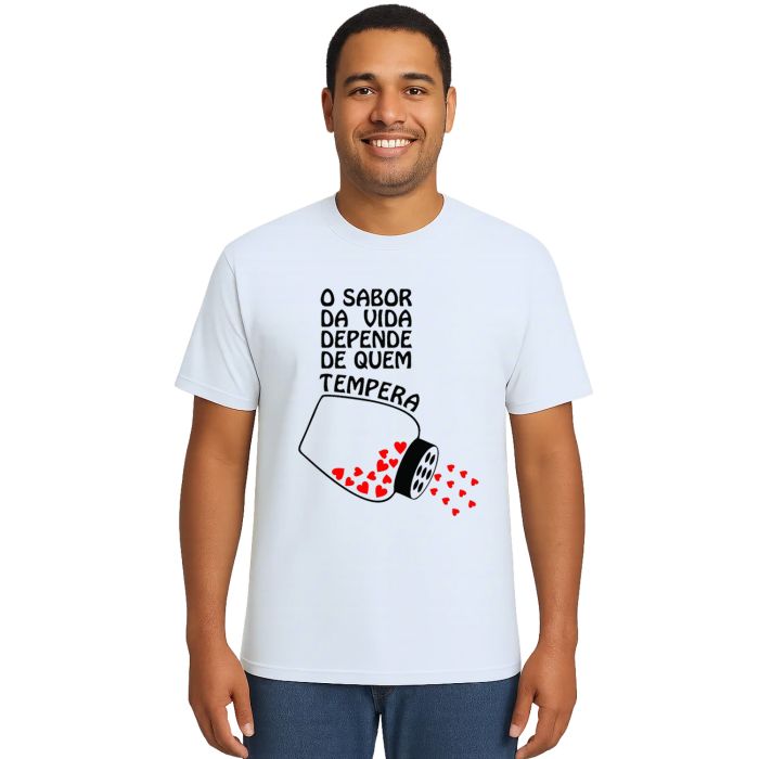 Camiseta Sabor Vida Depende Quem Tempera Personalizada