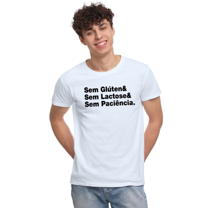 Camiseta Sem Glúten Lactose Paciência Personalizada Algodão