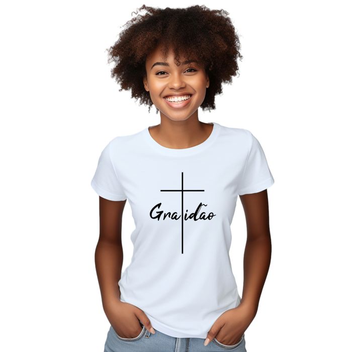 Camiseta Gratidão Cruz Religiosa Personalizada Algodão
