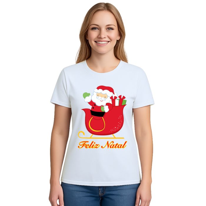 Camiseta Natal Trenó Papai Noel Estampa Personalizada