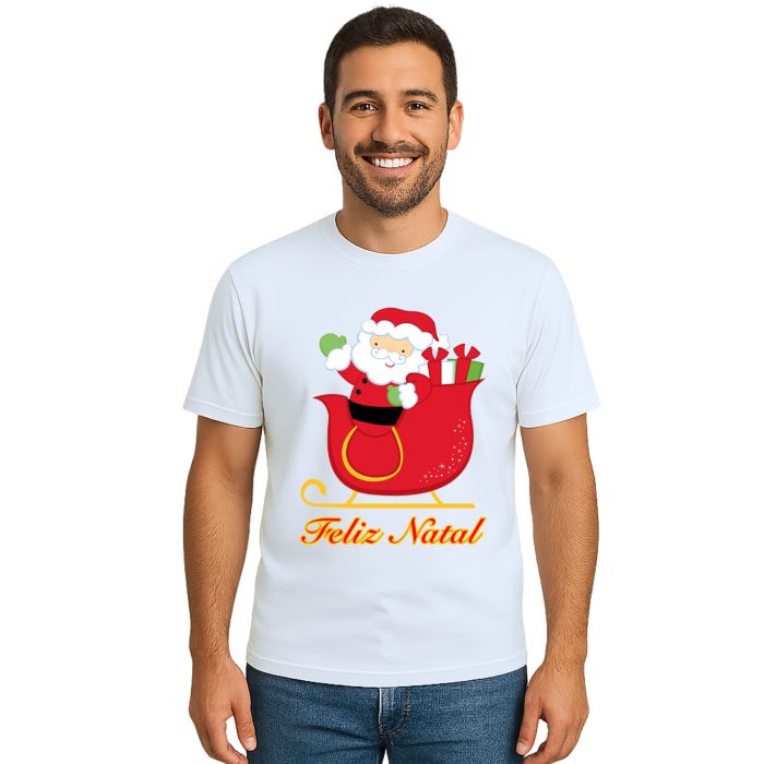 Camiseta Natal Trenó Papai Noel Estampa Personalizada