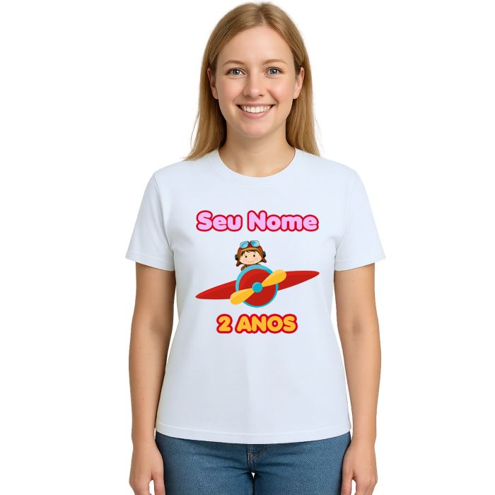 Camiseta Aviadora Girl Avião Festa Estampa Personalizada