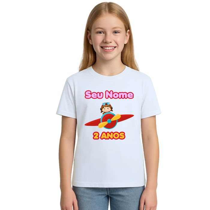 Camiseta Aviadora Girl Avião Festa Estampa Personalizada
