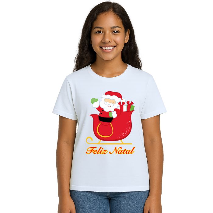 Camiseta Natal Trenó Papai Noel Estampa Personalizada