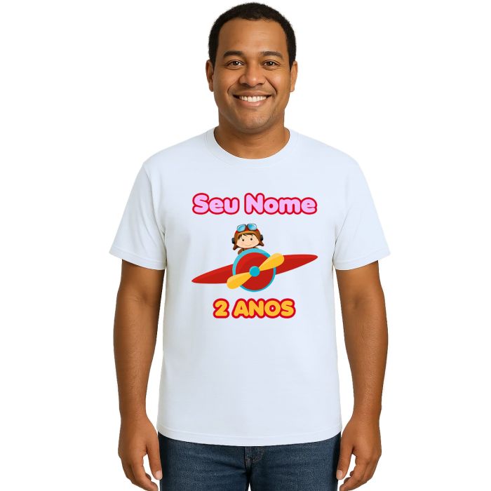Camiseta Aviadora Girl Avião Festa Estampa Personalizada