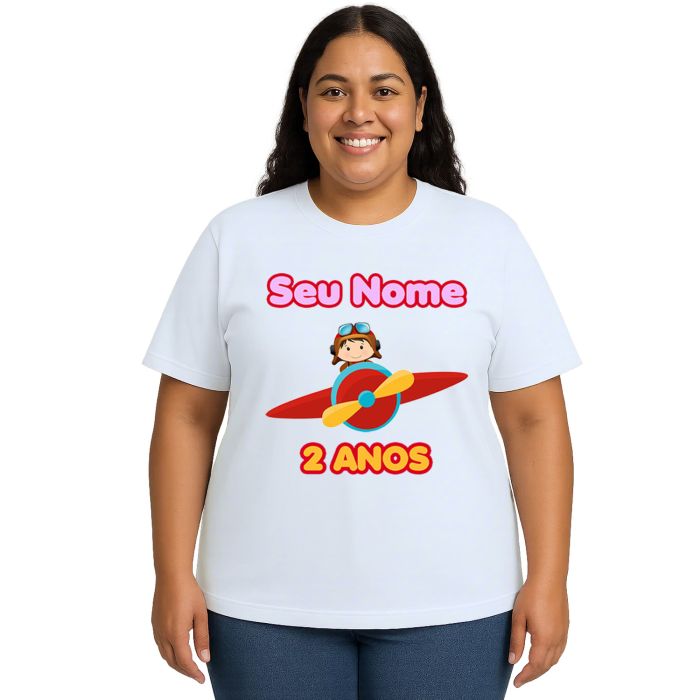 Camiseta Aviadora Girl Avião Festa Estampa Personalizada