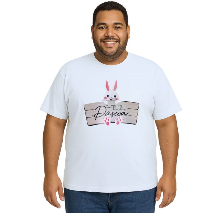Camiseta Feliz Páscoa Placa Coelhinho Estampa Personalizada