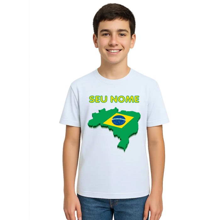 Camiseta Brasil Mapa Com Nome Estampa Personalizada