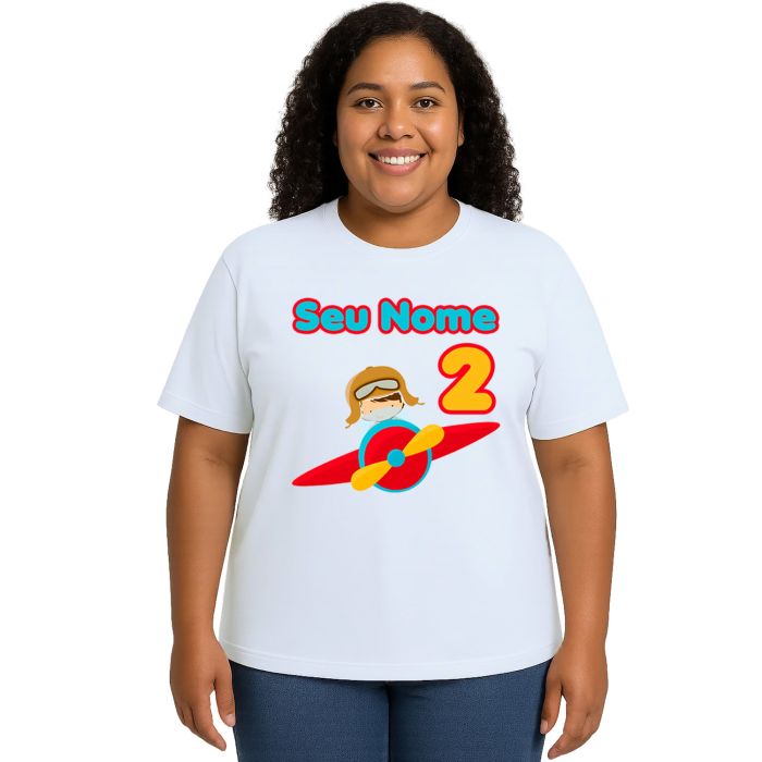Camiseta Aviador Menino Avião Estampa Personalizada