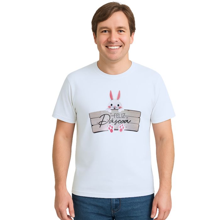 Camiseta Feliz Páscoa Placa Coelhinho Estampa Personalizada