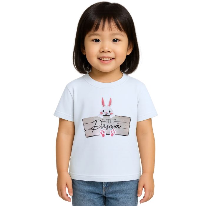 Camiseta Feliz Páscoa Placa Coelhinho Estampa Personalizada