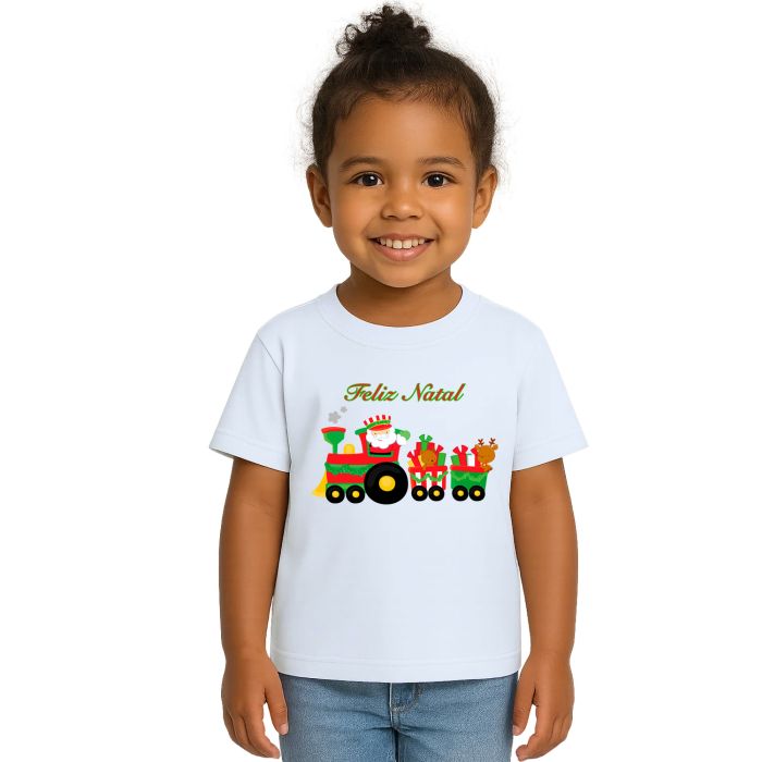 Camiseta Natalina Trenzinho de Natal Personalizada