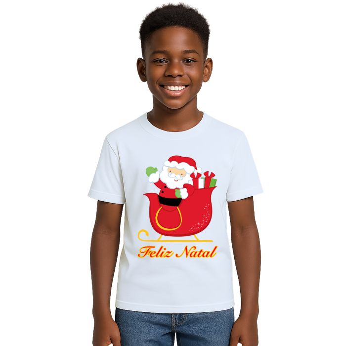 Camiseta Natal Trenó Papai Noel Estampa Personalizada