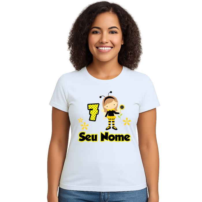 Camiseta Abelha Girl Aniversário Estampa Personalizada