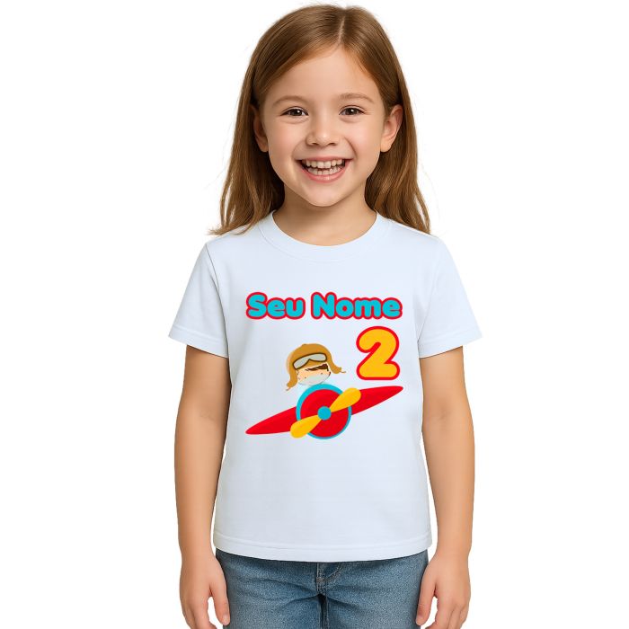 Camiseta Aviador Menino Avião Estampa Personalizada