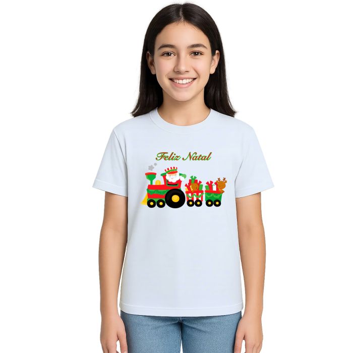 Camiseta Natalina Trenzinho de Natal Personalizada
