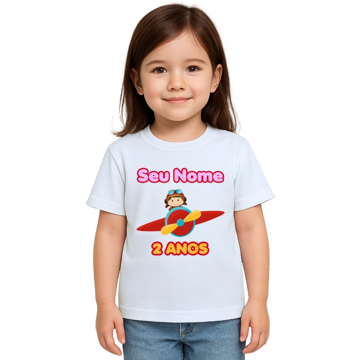 Camiseta Aviadora Girl Avião Festa Estampa Personalizada
