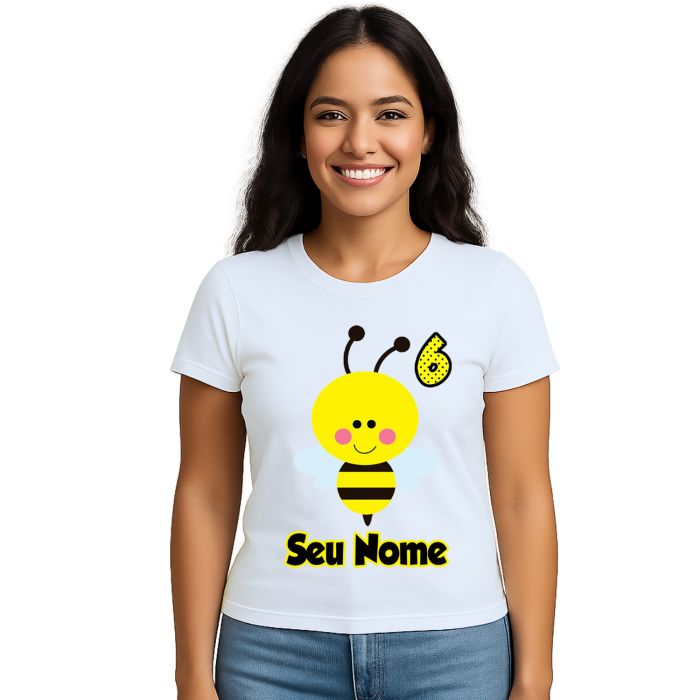Camiseta Abelha Asas Aniversário Estampa Personalizada