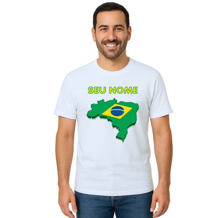 Camiseta Brasil Mapa Com Nome Estampa Personalizada