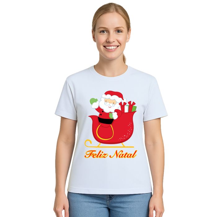 Camiseta Natal Trenó Papai Noel Estampa Personalizada