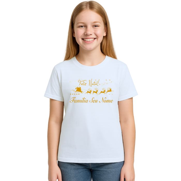 Camiseta Feliz Natal Trenó Renas Natalina Personalizada